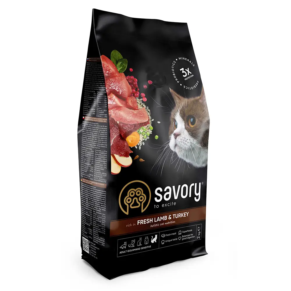 Сухий корм для котів Savory Adult Gourmand Sensitive Fresh Lamb & Turkey